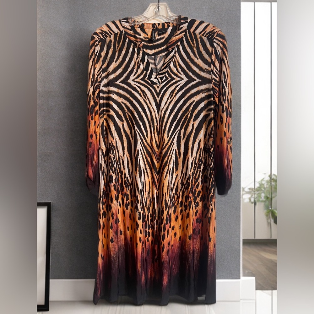 New Directions Zebra Print Long Sleeve Dress